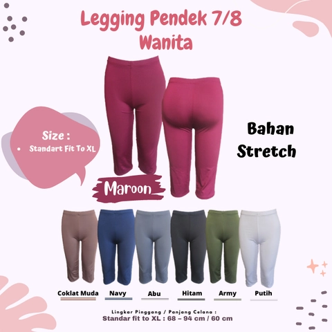 Pakaian Wanita Celana Legging Selutut 7/8 Perempuan Fit to XL Bahan Stretch